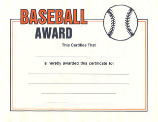 baseball certificate